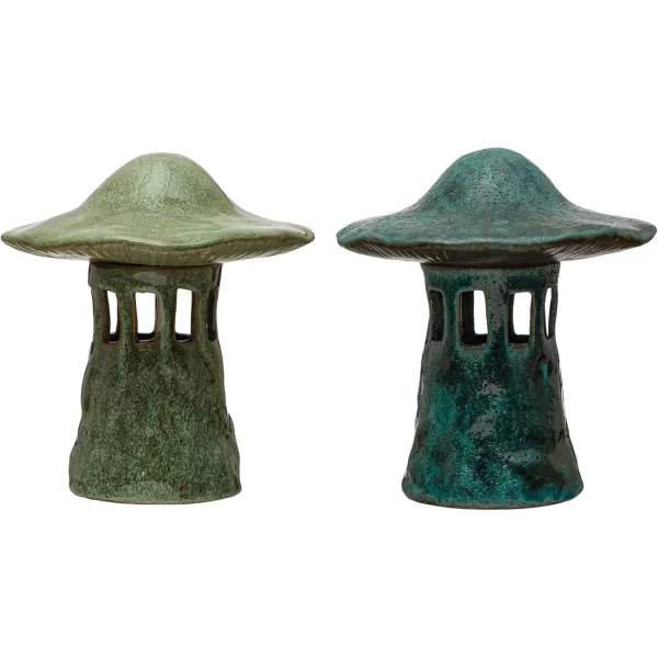 Creative CoOp Stoneware Mushroom Lid Set of 2 Colors Lantern Multi