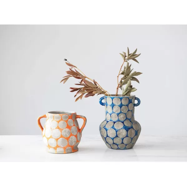 Creative CoOp TerraCotta Planter with Wax Relief DotsDark Blue