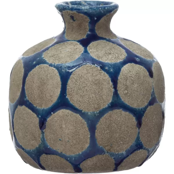 Creative CoOp TerraCotta Planter with Wax Relief DotsDark Blue