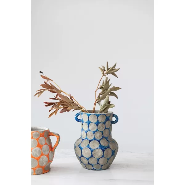 Creative CoOp TerraCotta Planter with Wax Relief DotsDark Blue