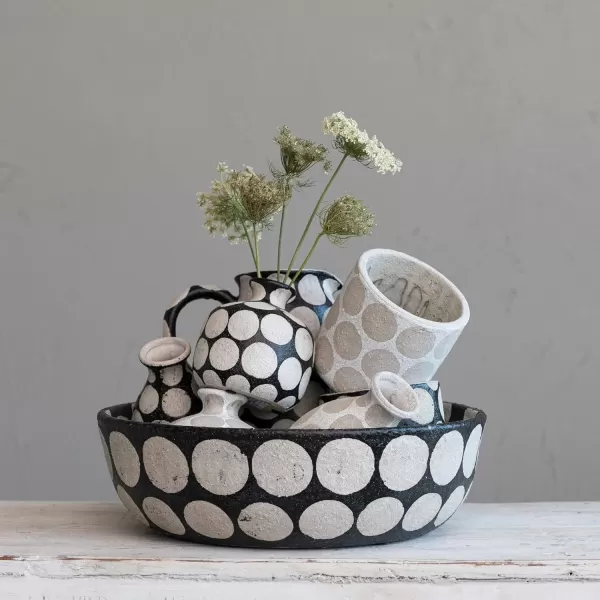 Creative CoOp Terracotta Wax Relief Dots Black and Natural Decorative Bowl