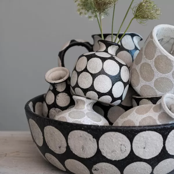 Creative CoOp Terracotta Wax Relief Dots Black and Natural Decorative Bowl
