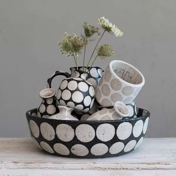 Creative CoOp Terracotta Wax Relief Dots Black and Natural Decorative Bowl