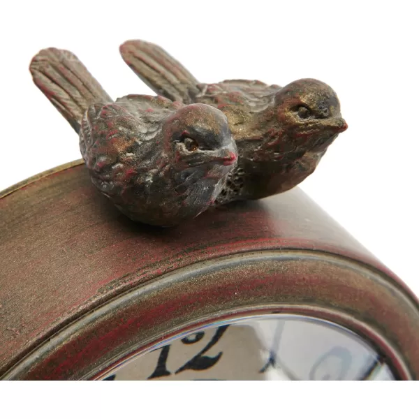 Creative CoOp Vintage Pewter Mantel Clock with Birds Distressed CreamDistressed Brown