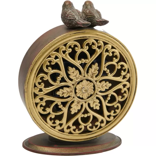 Creative CoOp Vintage Pewter Mantel Clock with Birds Distressed CreamDistressed Brown