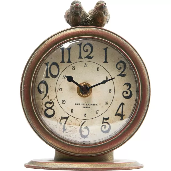 Creative CoOp Vintage Pewter Mantel Clock with Birds Distressed CreamDistressed Brown
