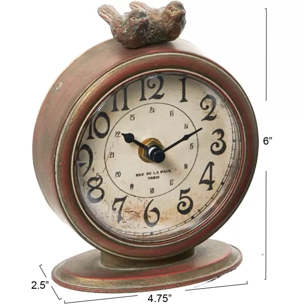 Creative CoOp Vintage Pewter Mantel Clock with Birds Distressed CreamDistressed Brown