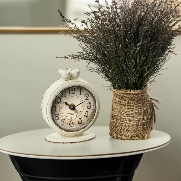 Creative CoOp Vintage Pewter Mantel Clock with Birds Distressed CreamDistressed Cream