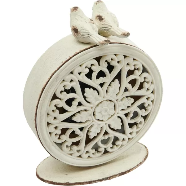 Creative CoOp Vintage Pewter Mantel Clock with Birds Distressed CreamDistressed Cream