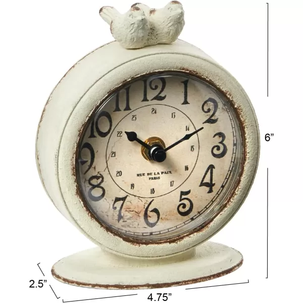 Creative CoOp Vintage Pewter Mantel Clock with Birds Distressed CreamDistressed Cream