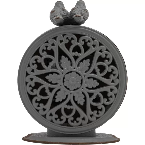 Creative CoOp Vintage Pewter Mantel Clock with Birds Distressed CreamDistressed Grey