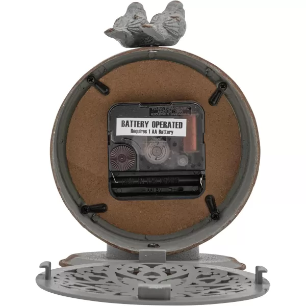 Creative CoOp Vintage Pewter Mantel Clock with Birds Distressed CreamDistressed Grey