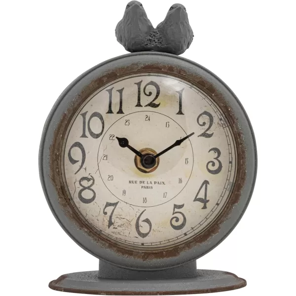 Creative CoOp Vintage Pewter Mantel Clock with Birds Distressed CreamDistressed Grey
