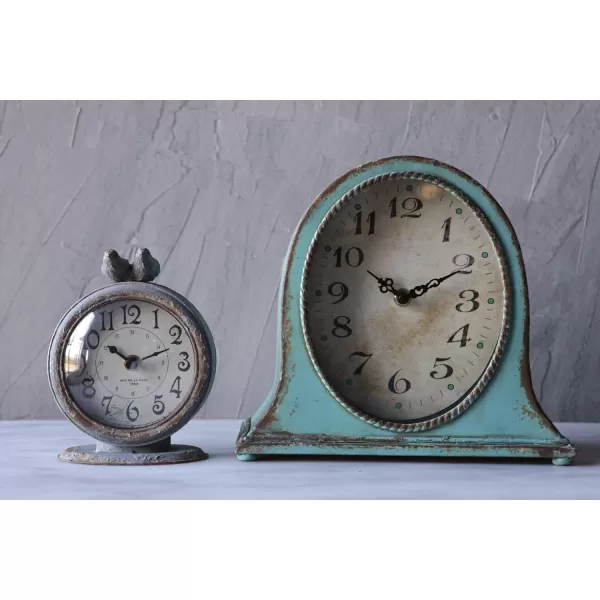 Creative CoOp Vintage Pewter Mantel Clock with Birds Distressed CreamDistressed Grey