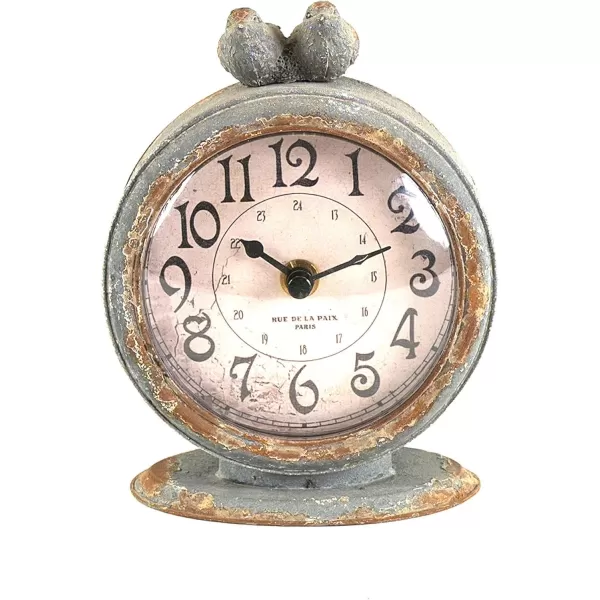 Creative CoOp Vintage Pewter Mantel Clock with Birds Distressed CreamDistressed Grey