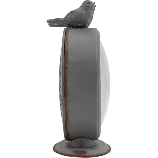 Creative CoOp Vintage Pewter Mantel Clock with Birds Distressed CreamDistressed Grey