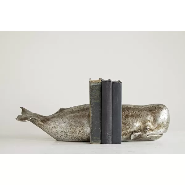 Creative CoOp Whale Shaped Resin Bookends Set of 2 PiecesAntique Silver Leaf Finish