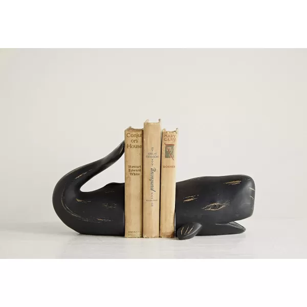 Creative CoOp Whale Shaped Resin Bookends Set of 2 PiecesDistressed Black