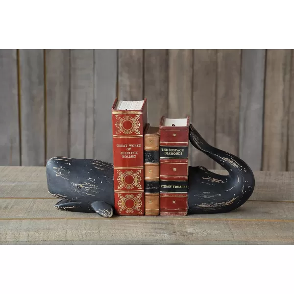 Creative CoOp Whale Shaped Resin Bookends Set of 2 PiecesDistressed Black