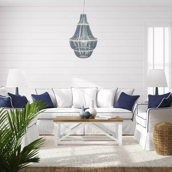 Creative CoOp White Washed Metal Chandelier with Wood BeadsBlue
