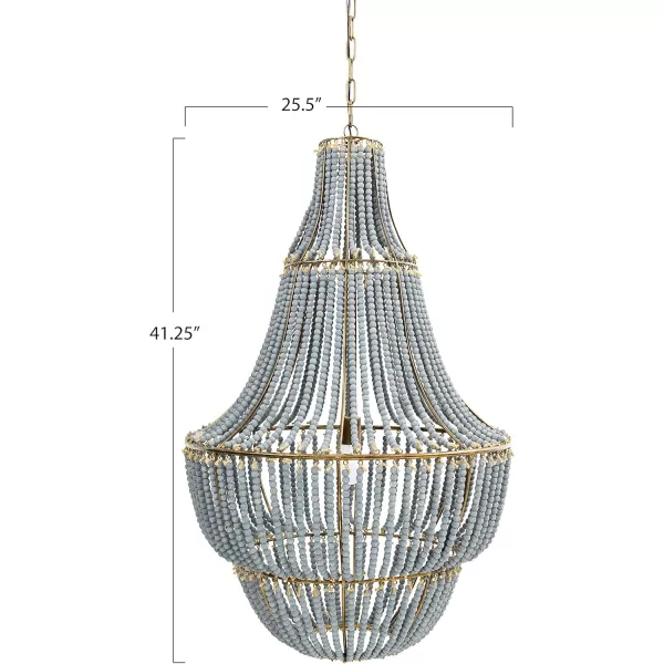 Creative CoOp White Washed Metal Chandelier with Wood BeadsLight Blue