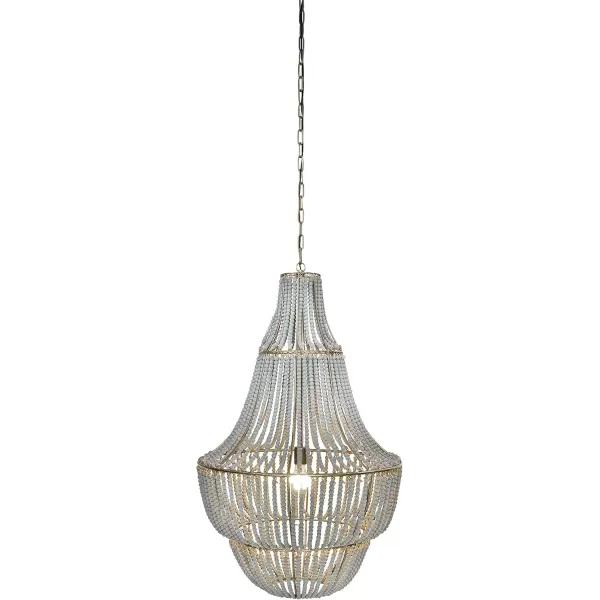 Creative CoOp White Washed Metal Chandelier with Wood BeadsLight Blue