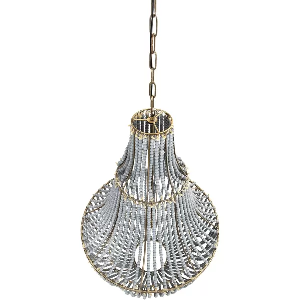 Creative CoOp White Washed Metal Chandelier with Wood BeadsLight Blue