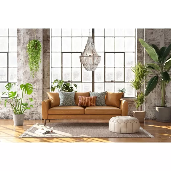Creative CoOp White Washed Metal Chandelier with Wood BeadsWhite