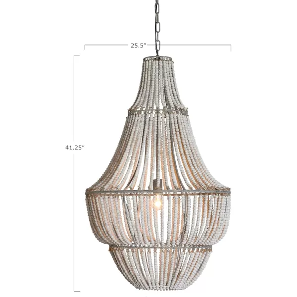 Creative CoOp White Washed Metal Chandelier with Wood BeadsWhite