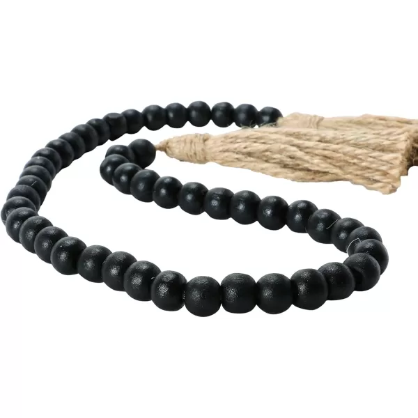 Creative CoOp Wood Bead Jute Tassels Black Garland