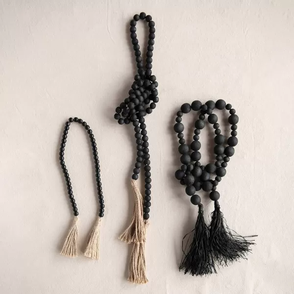 Creative CoOp Wood Bead Jute Tassels Black Garland
