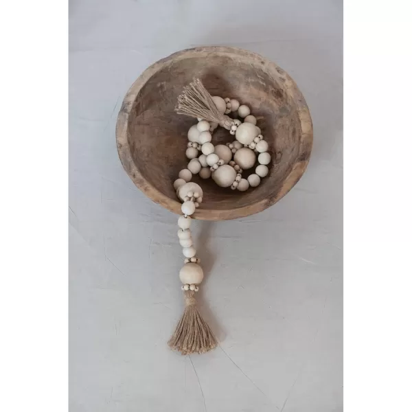 Creative CoOp Wood Bead Jute Tassels Garland 48quot L x 2quot W x 2quot H White
