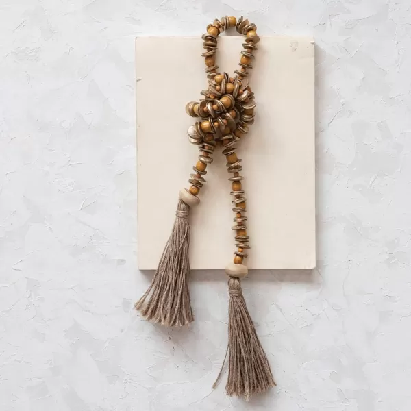 Creative CoOp Wood Jute Tassels Natural Bead Garland