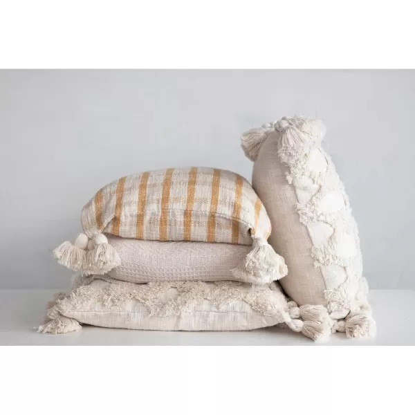 Creative CoOp Woven Cotton Slub Tufted Design and Tassels 2 Styles Pillows 20quot L x 20quot W x 2quot H Cream