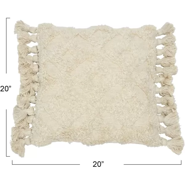 Creative CoOp Woven Cotton Slub Tufted Design and Tassels 2 Styles Pillows 20quot L x 20quot W x 2quot H Cream