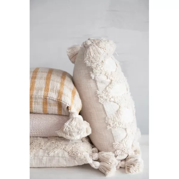 Creative CoOp Woven Cotton Slub Tufted Design and Tassels 2 Styles Pillows 20quot L x 20quot W x 2quot H Cream