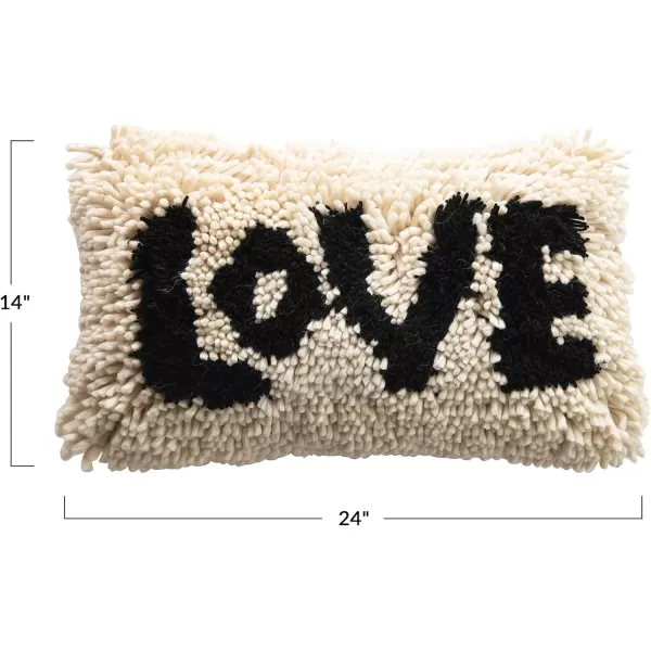 Creative CoOp Woven Wool Shag Lumbar Love Black ampamp Cream Color Pillow