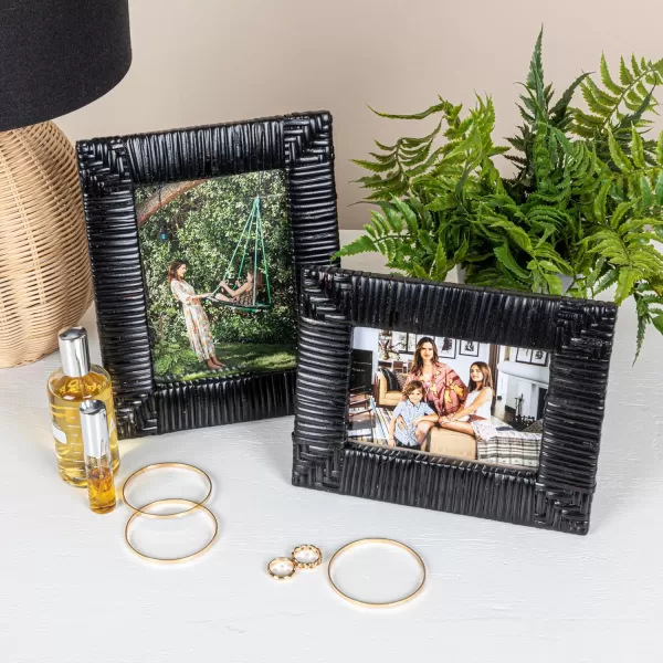 Creative Coop Handwoven Rattan Photo Frame Black Holds 5quot x 7quot PhotoBlack