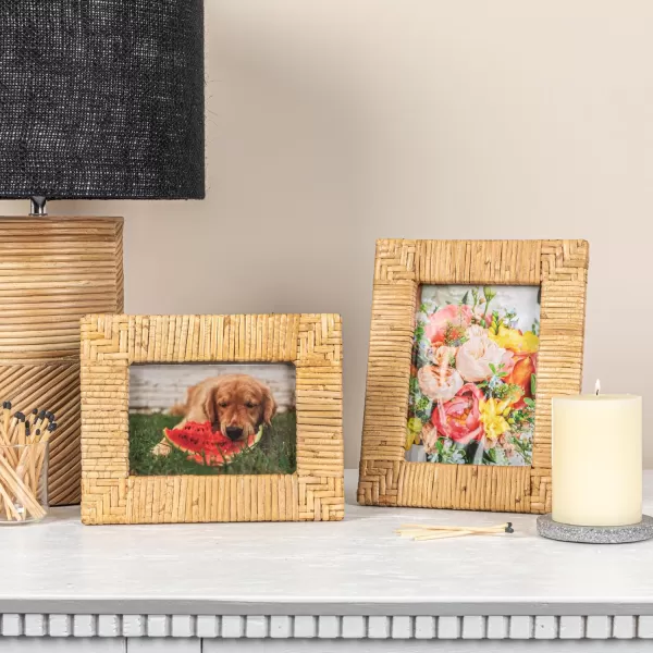 Creative Coop Handwoven Rattan Photo Frame Black Holds 5quot x 7quot PhotoNatural