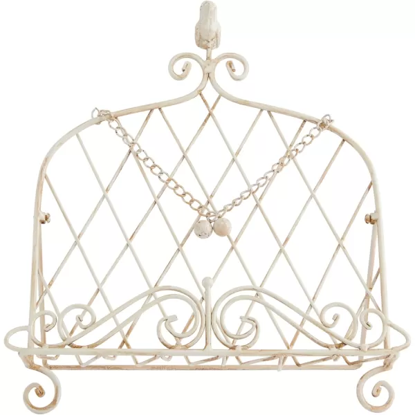 Decorative Metal Cookbook Holder with Bird in Cream Finish