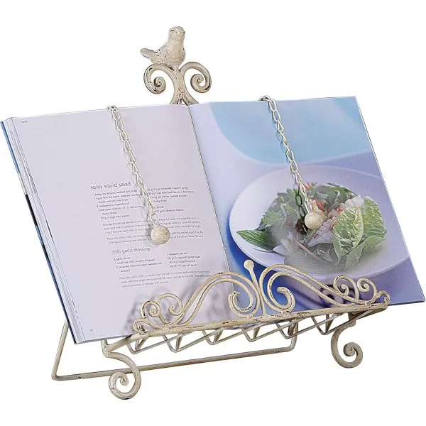 Decorative Metal Cookbook Holder with Bird in Cream Finish