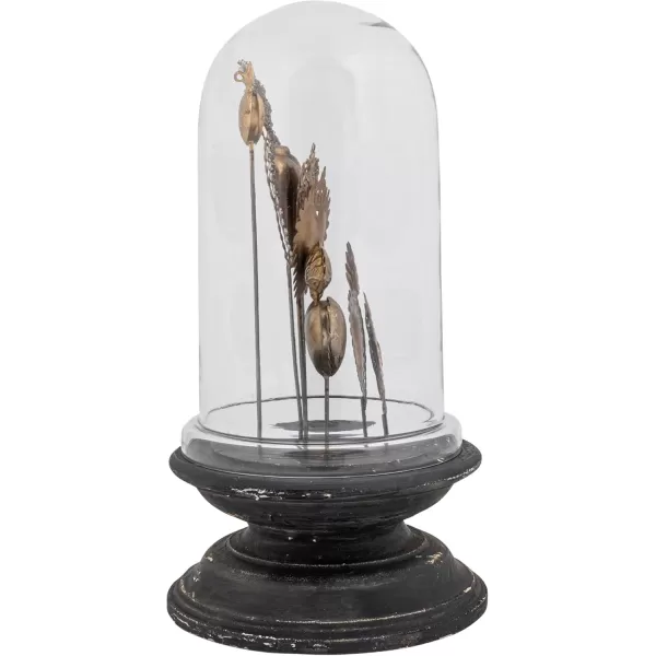 Decorative Tin Sacred Hearts on Wood Pedestal with Glass Cloche