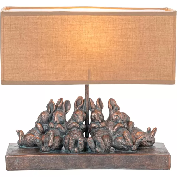 Whitewashed Rabbit Table Lamp with Sand Colored Linen ShadeBronze