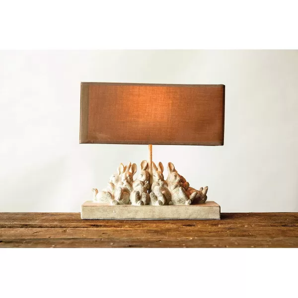 Whitewashed Rabbit Table Lamp with Sand Colored Linen ShadeWhite