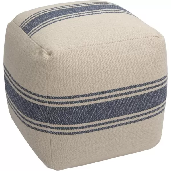Cream Pouf with Blue Stripes