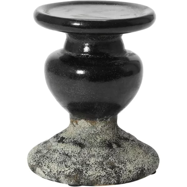 Creative CoOp 2Tone Sculptural Terracotta Pillar Candle Holder Distressed GreenBlack