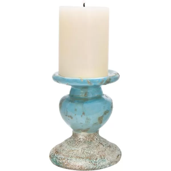 Creative CoOp 2Tone Sculptural Terracotta Pillar Candle Holder Distressed GreenBlue