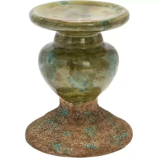Creative CoOp 2Tone Sculptural Terracotta Pillar Candle Holder Distressed GreenGreen