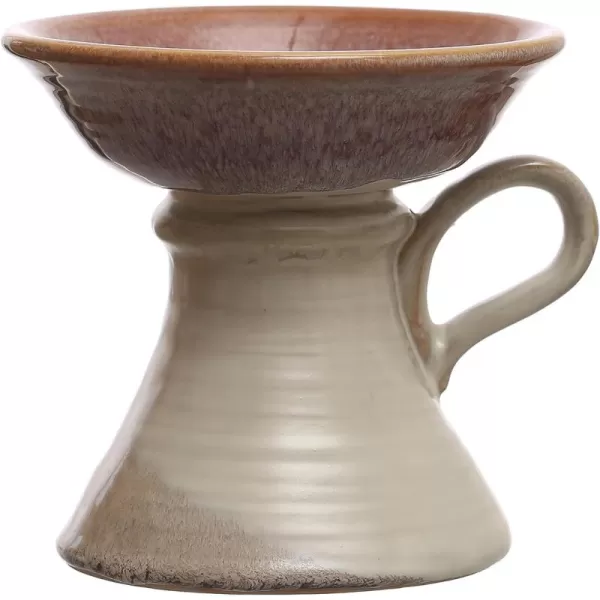 Creative CoOp 525 Inches Stoneware Handle and Reactive Glaze for 5 Inches Pillar Brown Candle Holder