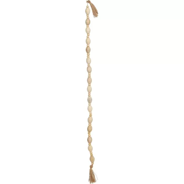 Creative CoOp 60quot L Mango Wood Bead Jute Tassels Garland OffWhite